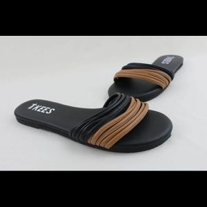 Tkees Black and Brown Strappy Leather Slides
